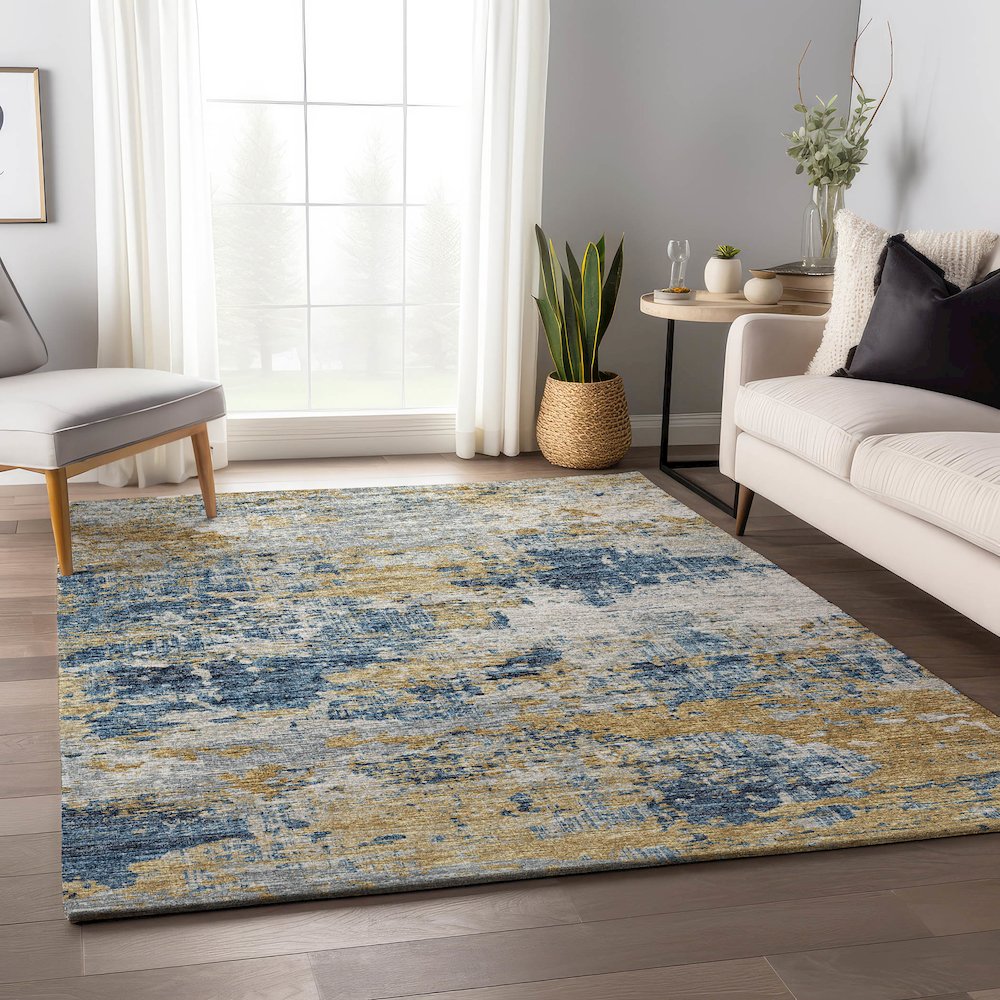Premium Machine Washable Mayfield  Blue 5' x 7'6" Rug. Picture 5