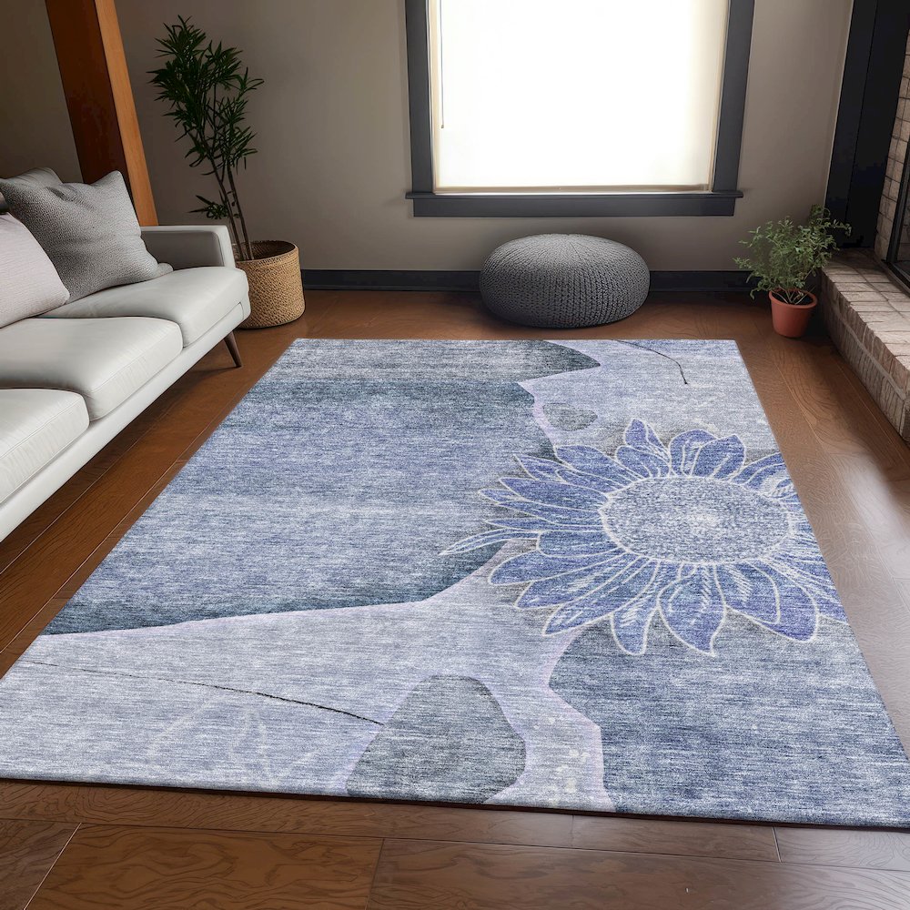 Premium Machine Washable Mayfield AMF700 Blue 5' x 7'6" Rug. Picture 5