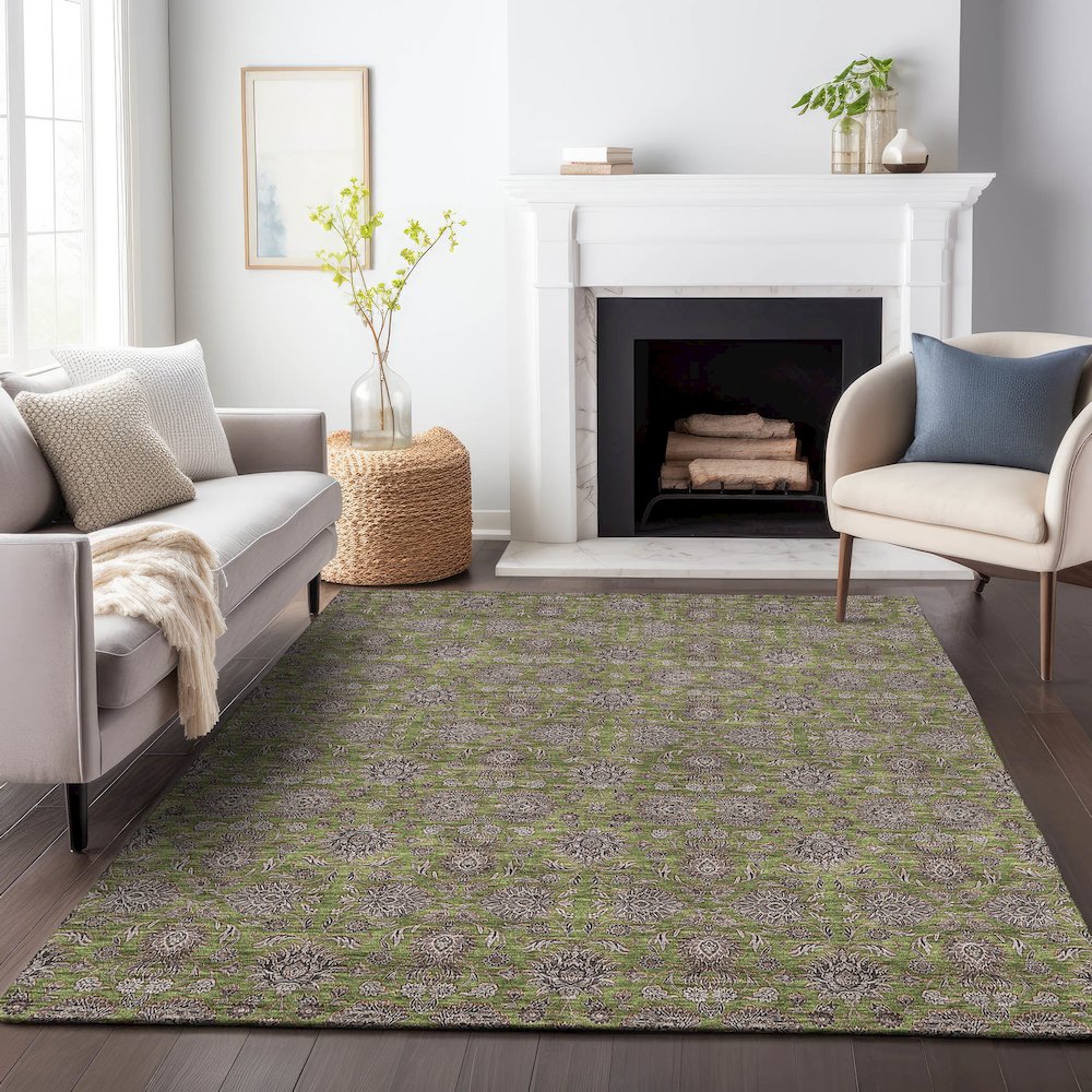 Premium Machine Washable Mayfield AMF702 Olive 5' x 7'6" Rug. Picture 5