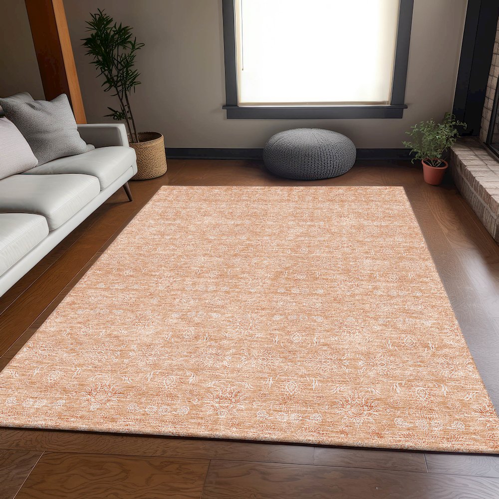 Premium Machine Washable Mayfield AMF703 Peach 5' x 7'6" Rug. Picture 5