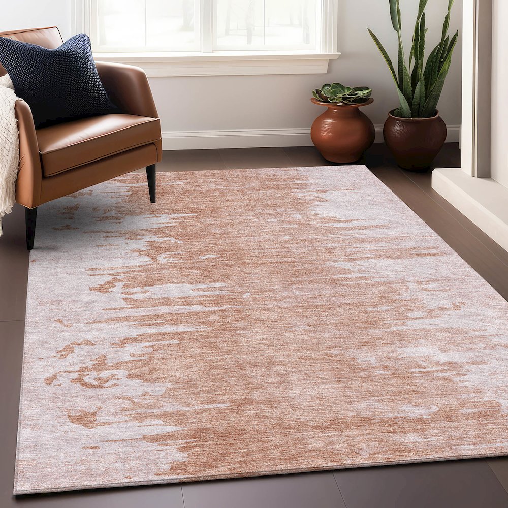 Premium Machine Washable Mayfield AMF705 Terracotta 5' x 7'6" Rug. Picture 6