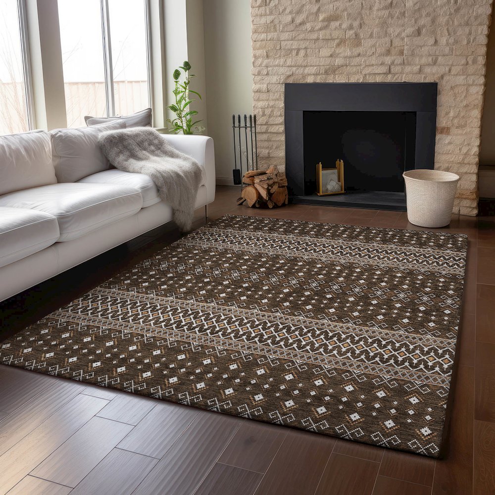 Premium Machine Washable Mayfield AMF708 Chocolate 5' x 7'6" Rug. Picture 6