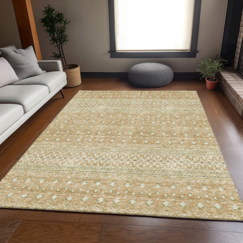 Premium Machine Washable Mayfield AMF709 Copper 5' x 7'6" Rug. Picture 5