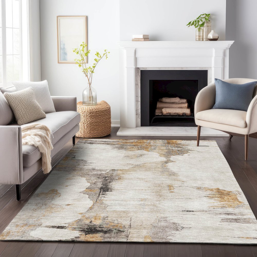 Premium Machine Washable Mayfield AMF710 Beige 5' x 7'6" Rug. Picture 5