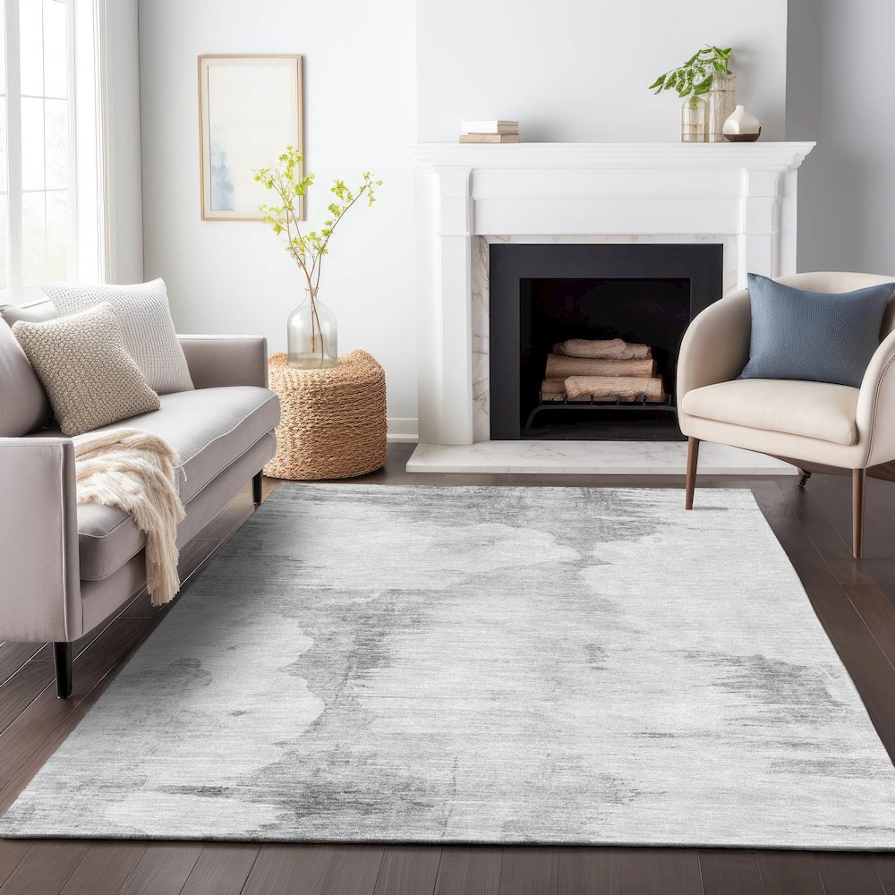 Premium Machine Washable Mayfield AMF710 Silver 5' x 7'6" Rug. Picture 5