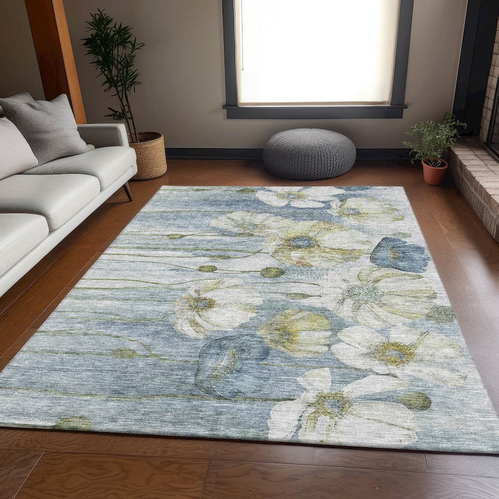 Premium Machine Washable Mayfield AMF712 Blue 5' x 7'6" Rug. Picture 5