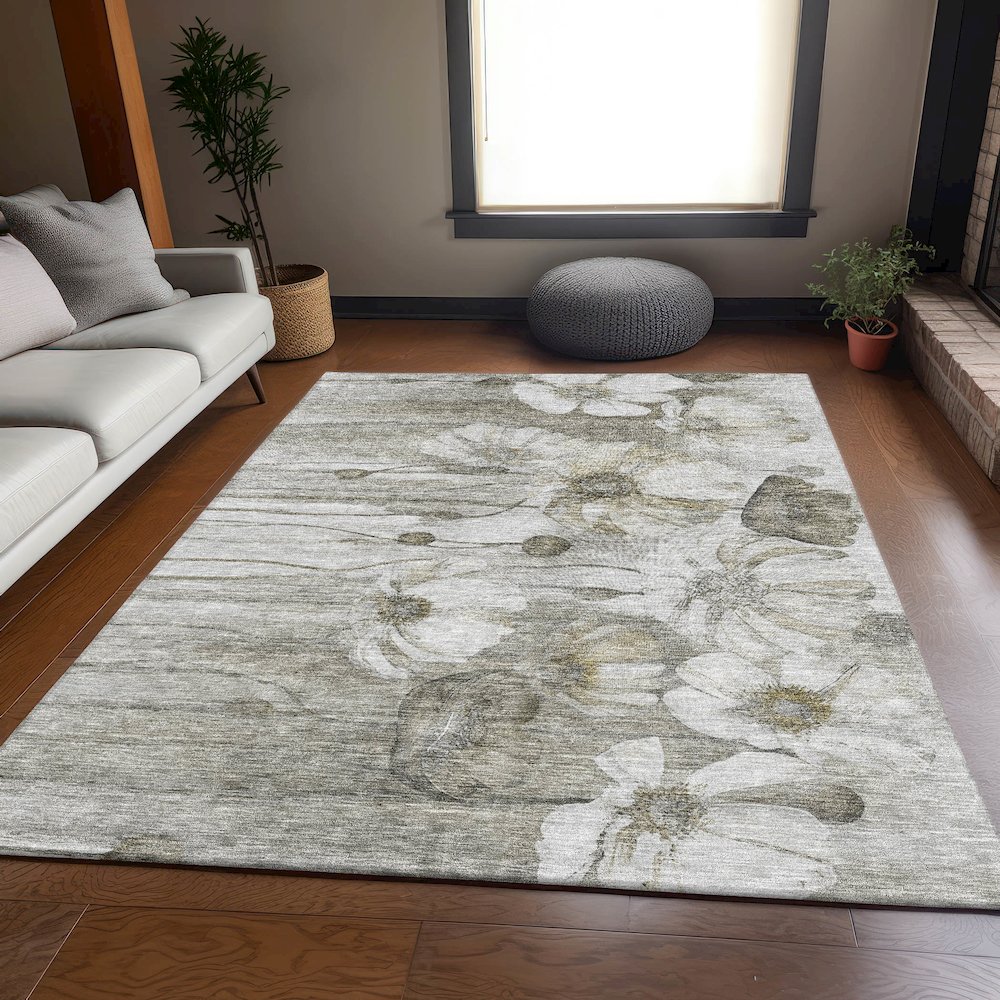 Premium Machine Washable Mayfield AMF712 Taupe 5' x 7'6" Rug. Picture 5