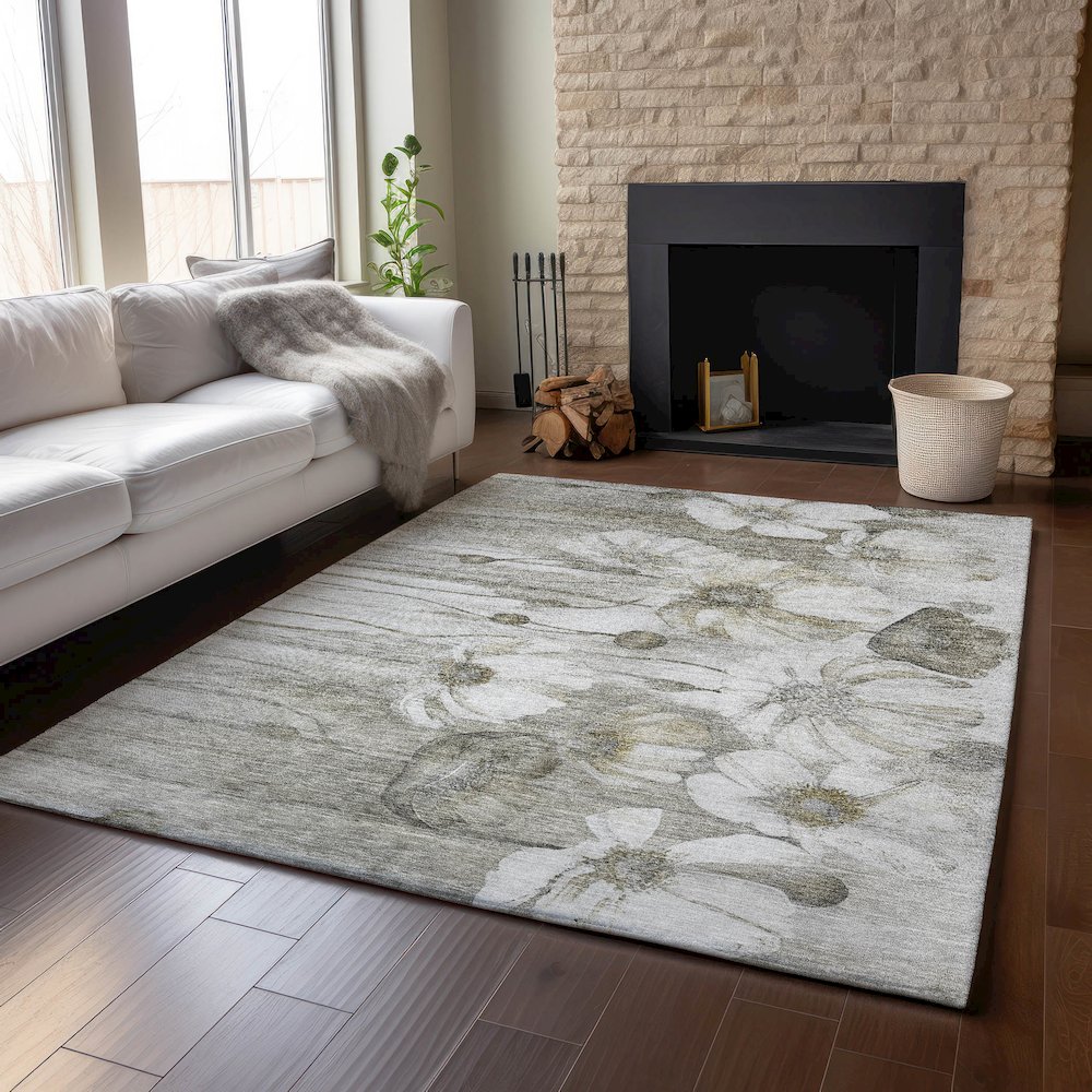 Premium Machine Washable Mayfield AMF712 Taupe 5' x 7'6" Rug. Picture 6