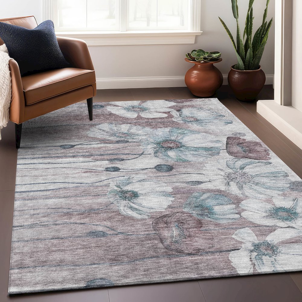 Premium Machine Washable Mayfield AMF712 Teal 5' x 7'6" Rug. Picture 6