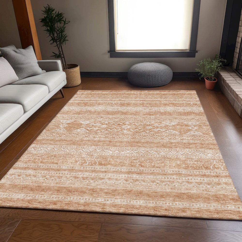 Premium Machine Washable Mayfield AMF714 Copper 5' x 7'6" Rug. Picture 5