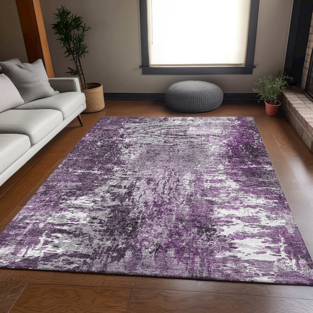 Premium Machine Washable Mayfield AMF718 Eggplant 5' x 7'6" Rug. Picture 5