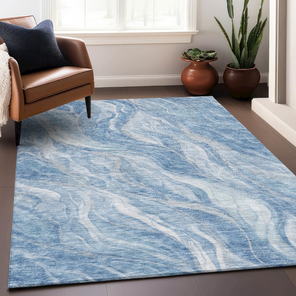 Premium Machine Washable Mayfield AMF720 Blue 5' x 7'6" Rug. Picture 6