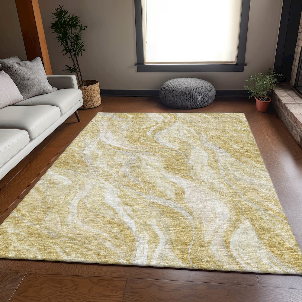Premium Machine Washable Mayfield AMF720 Gold 5' x 7'6" Rug. Picture 5