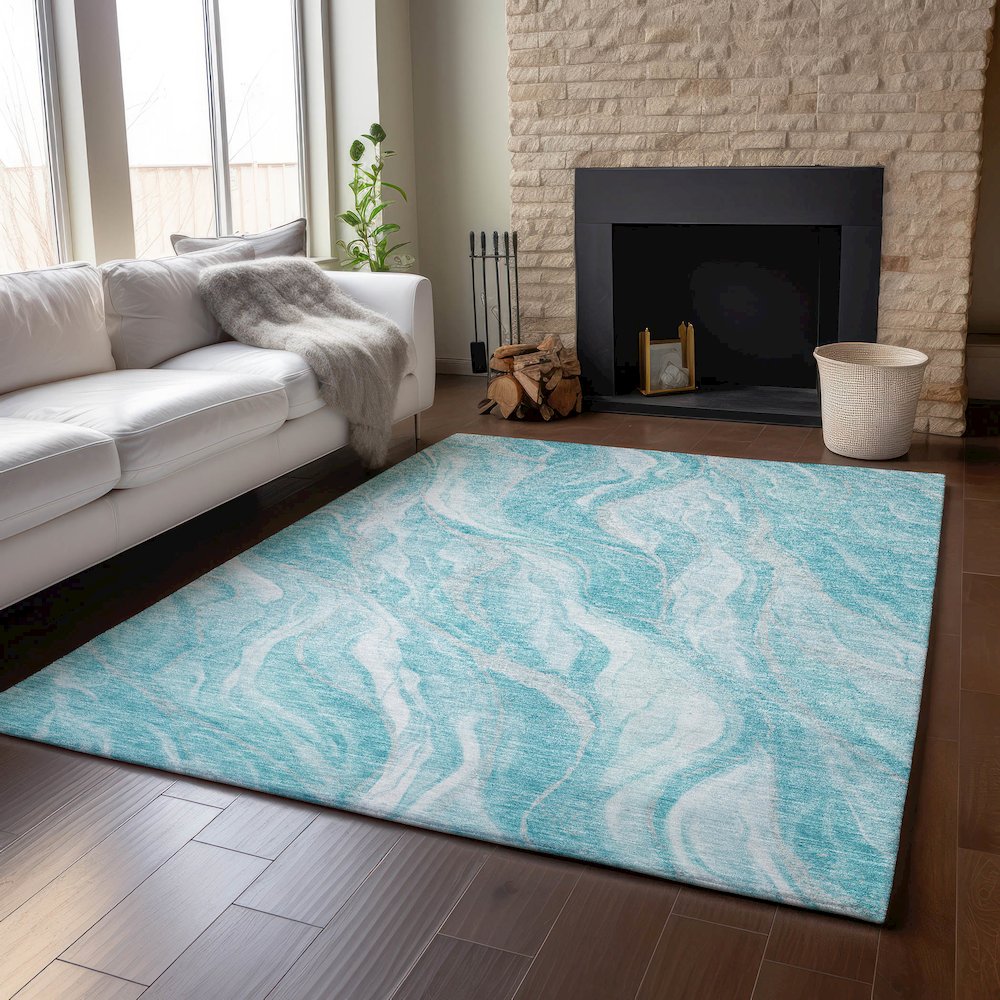 Premium Machine Washable Mayfield AMF720 Teal 5' x 7'6" Rug. Picture 6