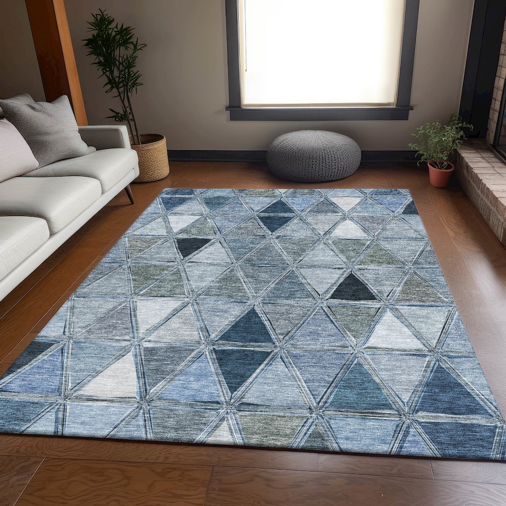 Premium Machine Washable Mayfield AMF722 Blue 5' x 7'6" Rug. Picture 5