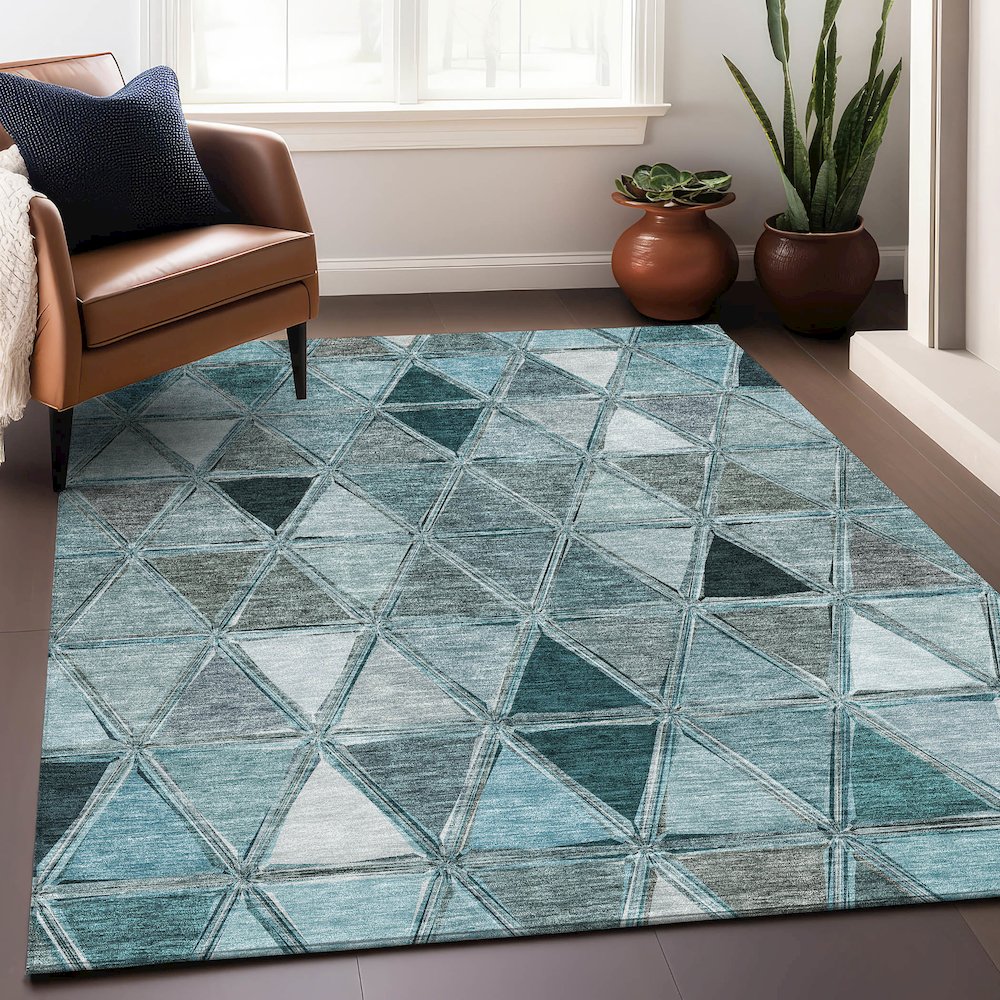 Premium Machine Washable Mayfield AMF722 Teal 5' x 7'6" Rug. Picture 6