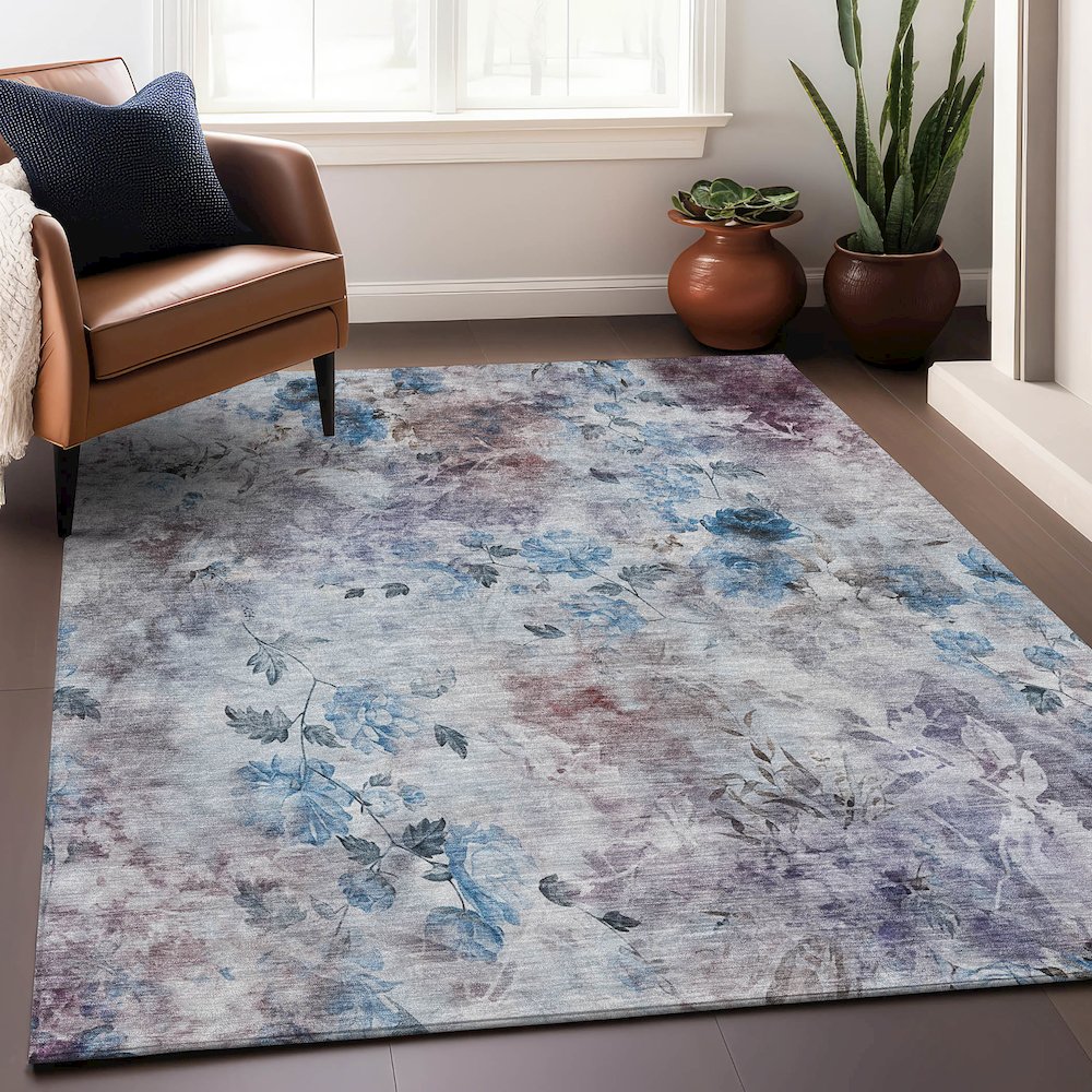 Premium Machine Washable Mayfield AMF724 Blue 5' x 7'6" Rug. Picture 6