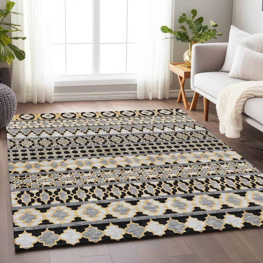 Premium Machine Washable Mayfield AMF726 Charcoal 5' x 7'6" Rug. Picture 5