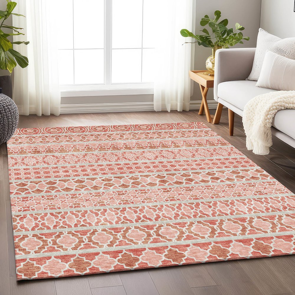 Premium Machine Washable Mayfield AMF726 Salmon 5' x 7'6" Rug. Picture 5