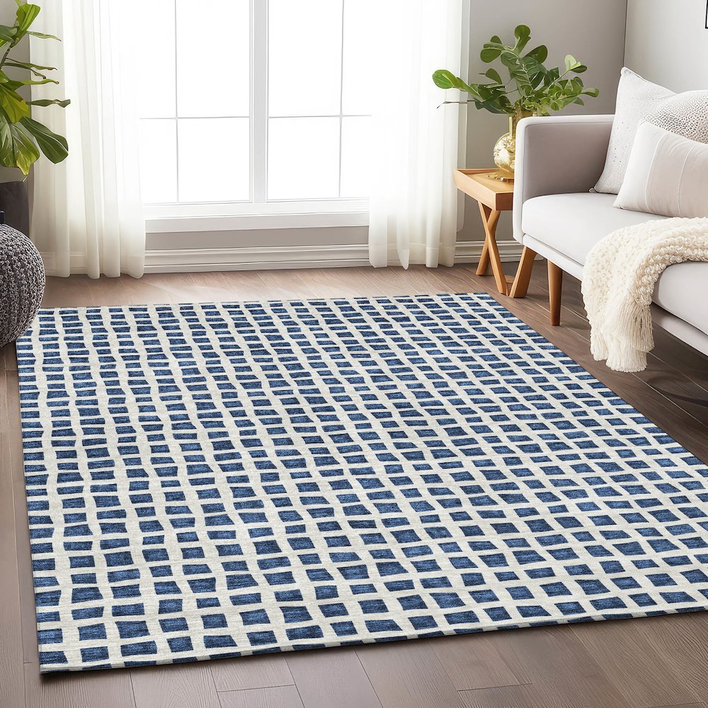 Premium Machine Washable Mayfield AMF727 Navy 5' x 7'6" Rug. Picture 5