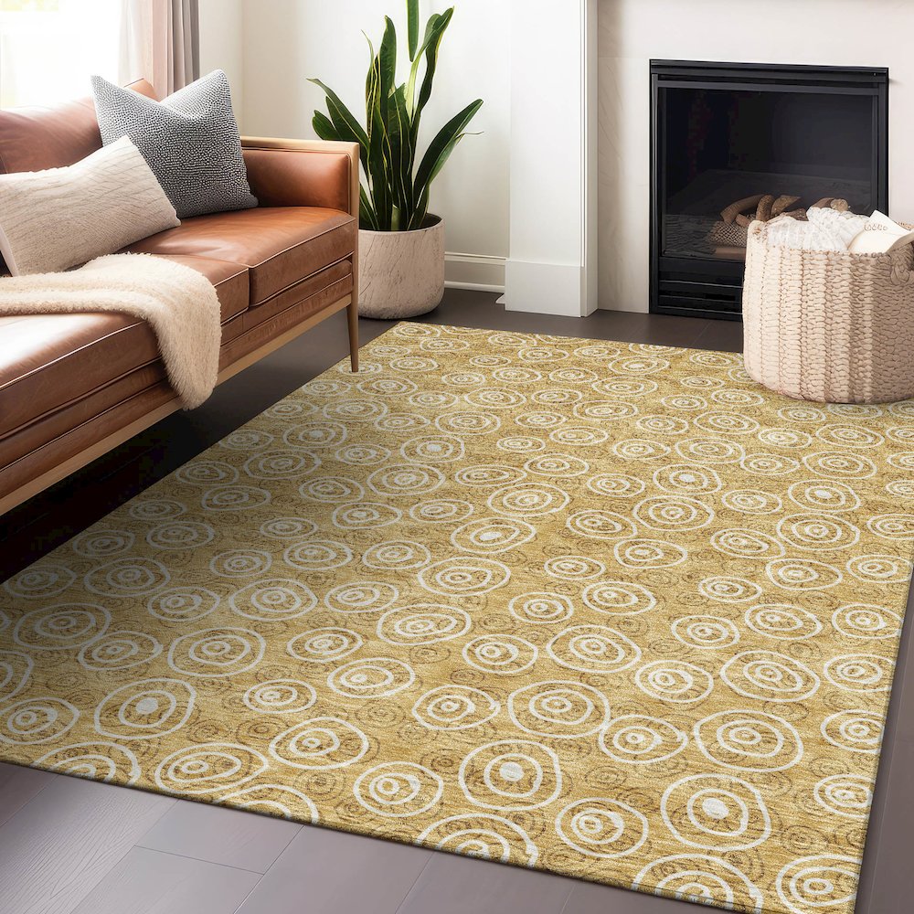 Premium Machine Washable Mayfield AMF728 Gold 5' x 7'6" Rug. Picture 6