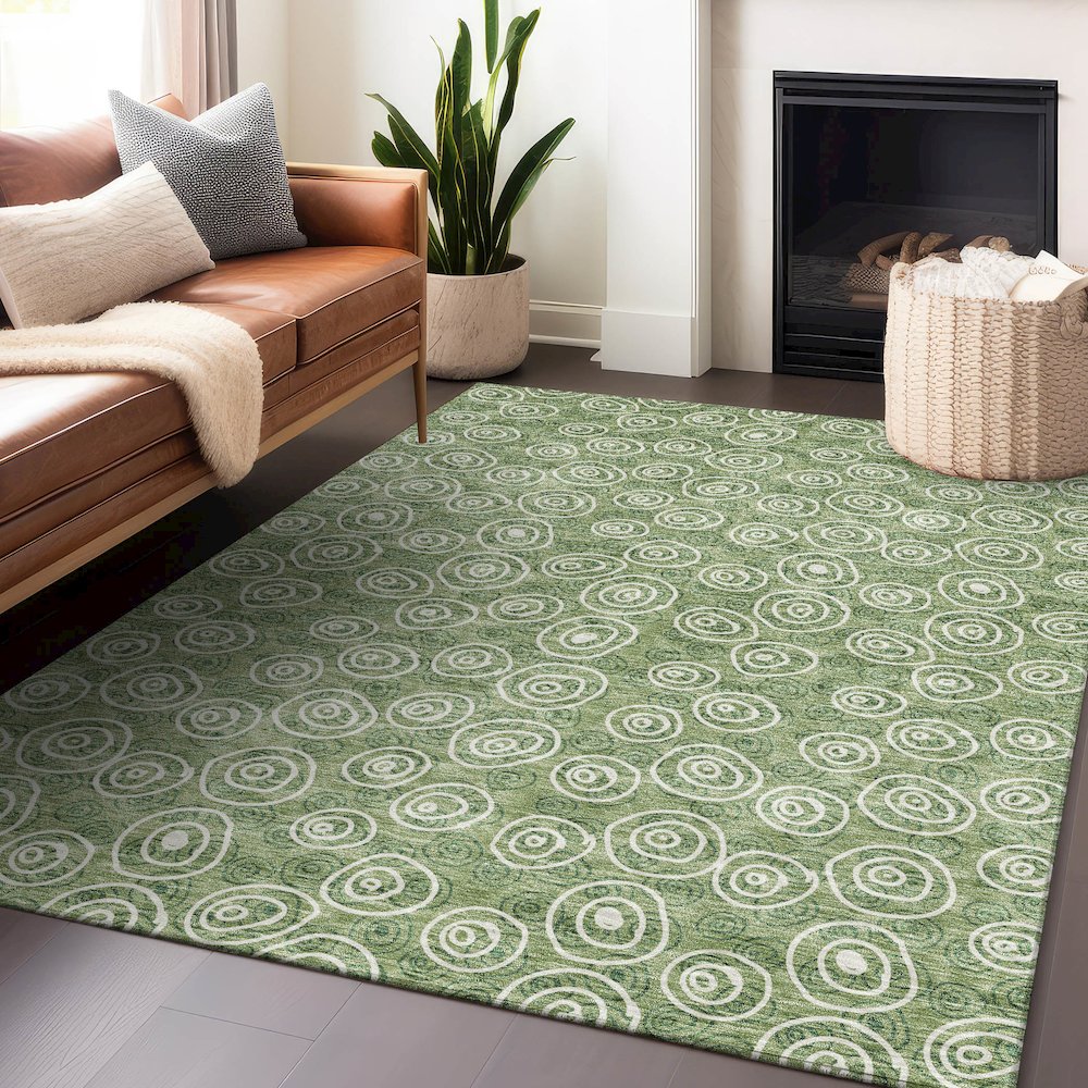 Premium Machine Washable Mayfield AMF728 Green 5' x 7'6" Rug. Picture 6