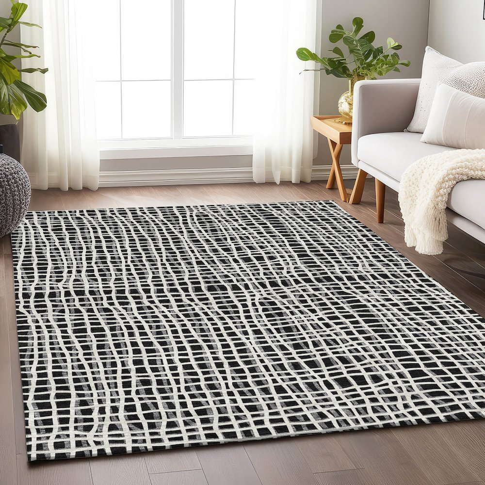 Premium Machine Washable Mayfield AMF729 Black 5' x 7'6" Rug. Picture 5