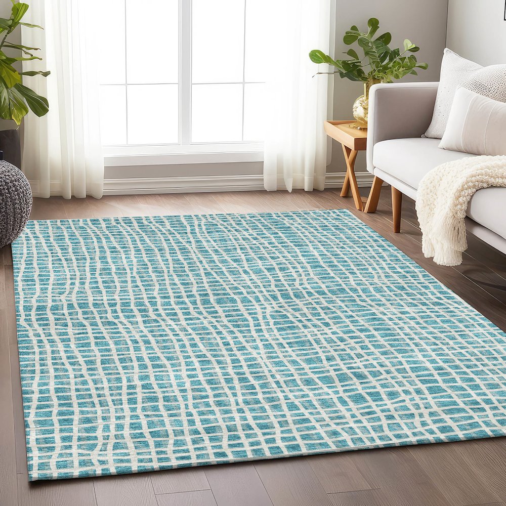 Premium Machine Washable Mayfield AMF729 Teal 5' x 7'6" Rug. Picture 5