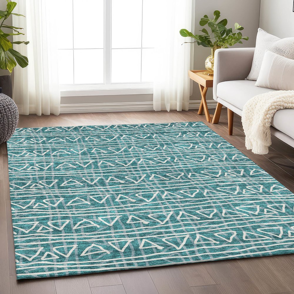 Premium Machine Washable Mayfield AMF730 Teal 5' x 7'6" Rug. Picture 5