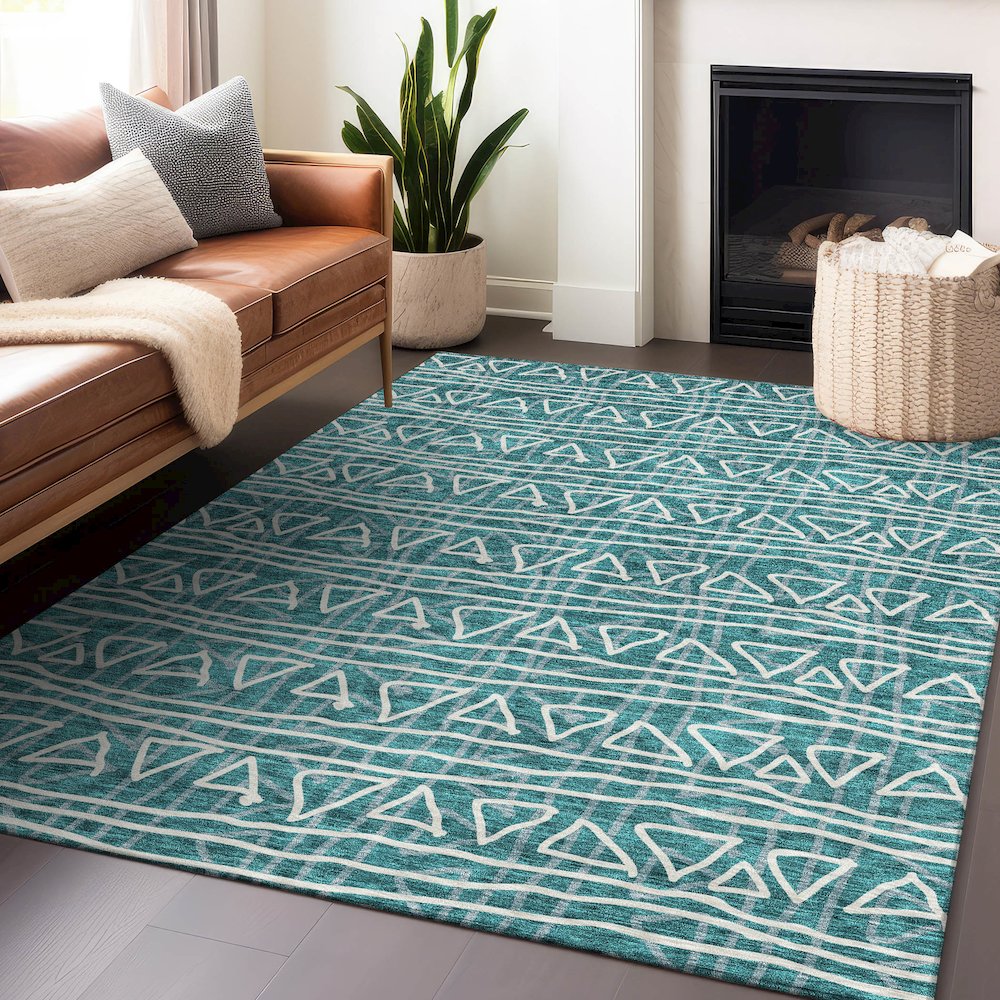 Premium Machine Washable Mayfield AMF730 Teal 5' x 7'6" Rug. Picture 6