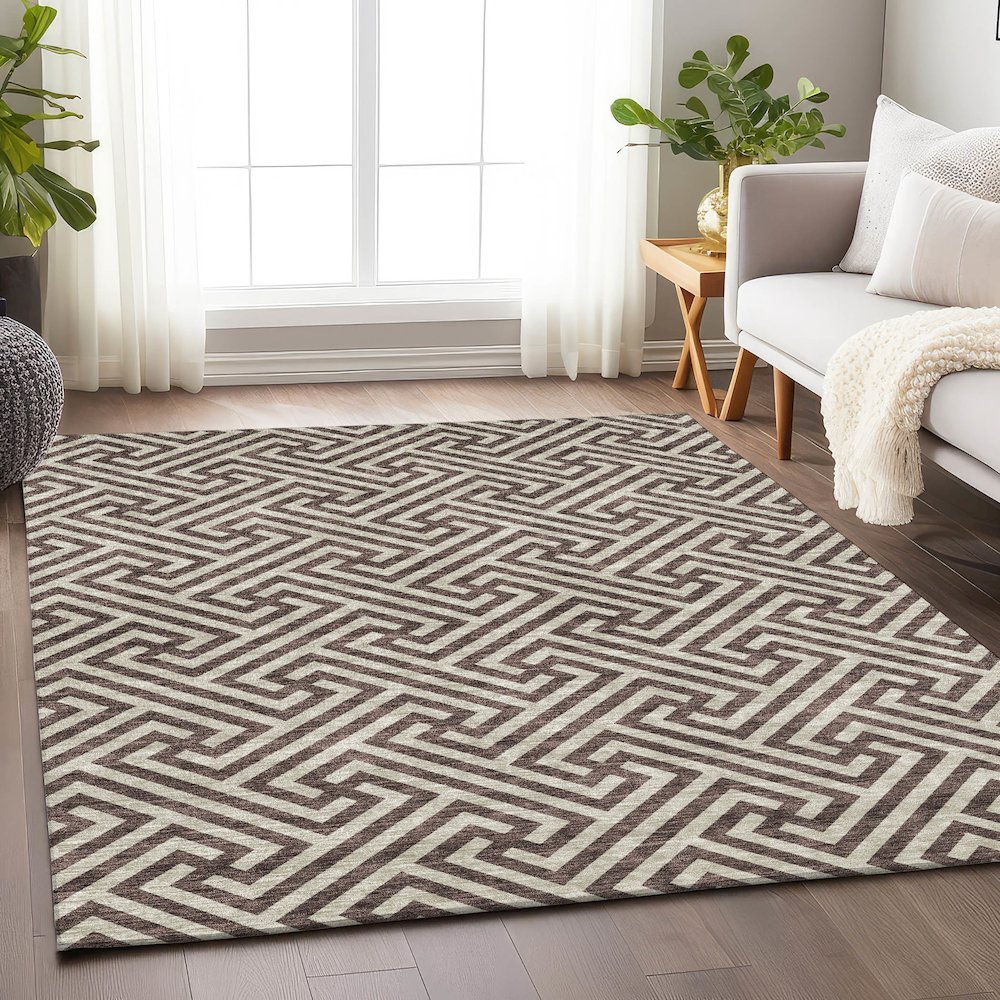 Premium Machine Washable Mayfield AMF731 Brown 5' x 7'6" Rug. Picture 5