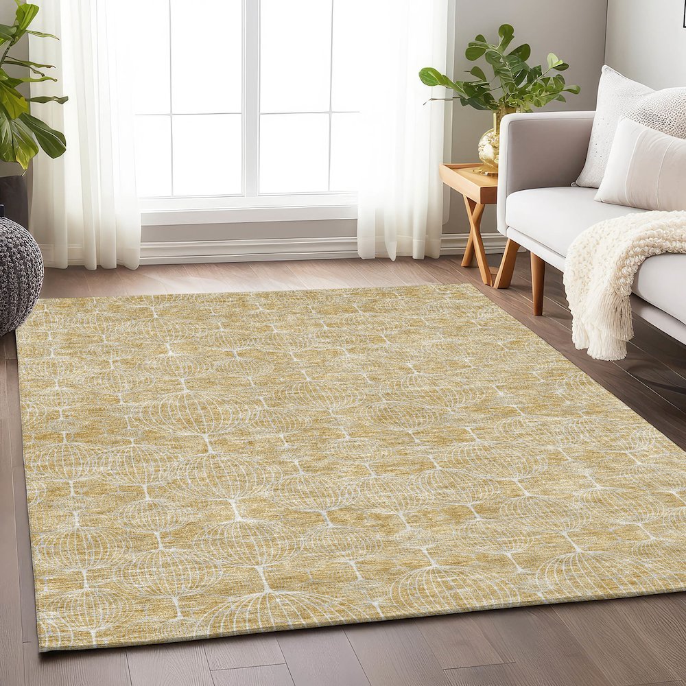 Premium Machine Washable Mayfield AMF732 Gold 5' x 7'6" Rug. Picture 5