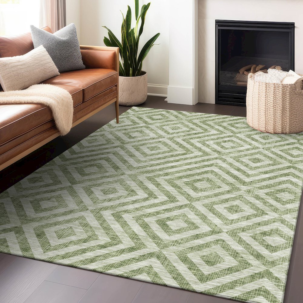 Premium Machine Washable Mayfield AMF733 Green 5' x 7'6" Rug. Picture 6