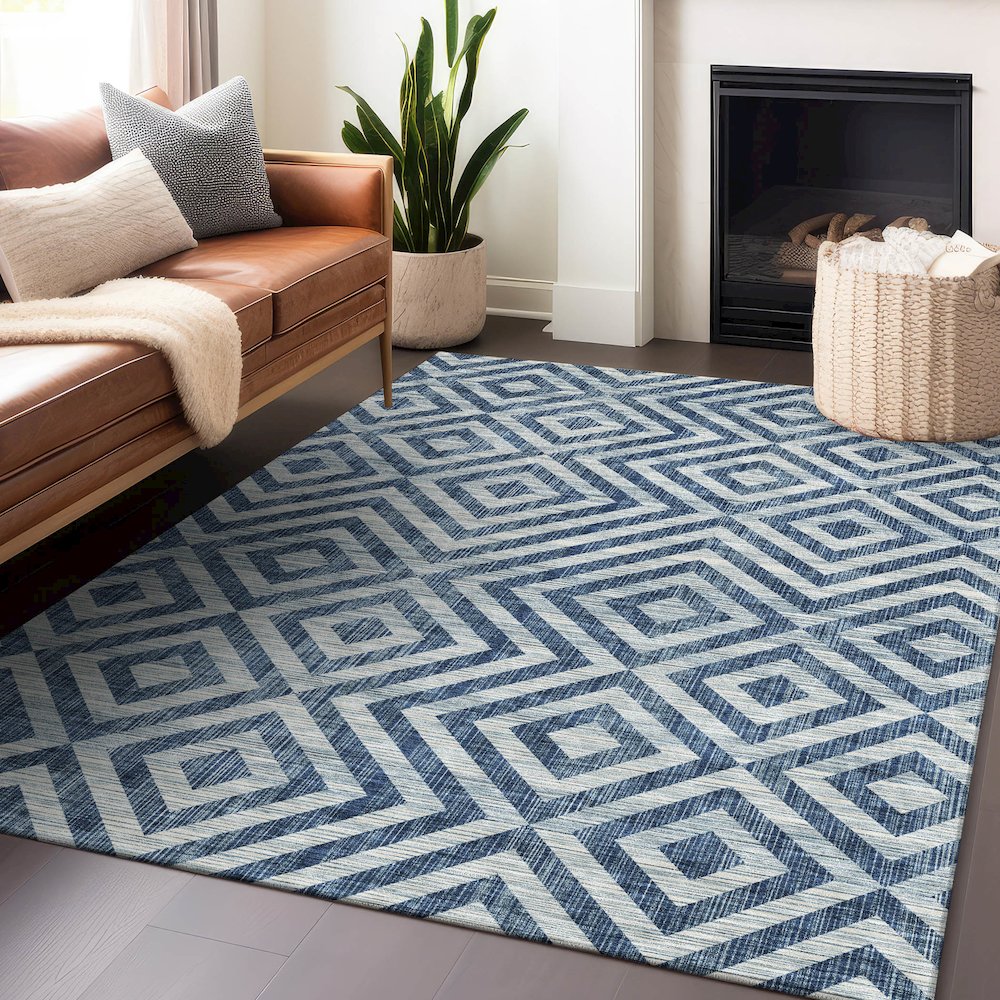 Premium Machine Washable Mayfield AMF733 Navy 5' x 7'6" Rug. Picture 6