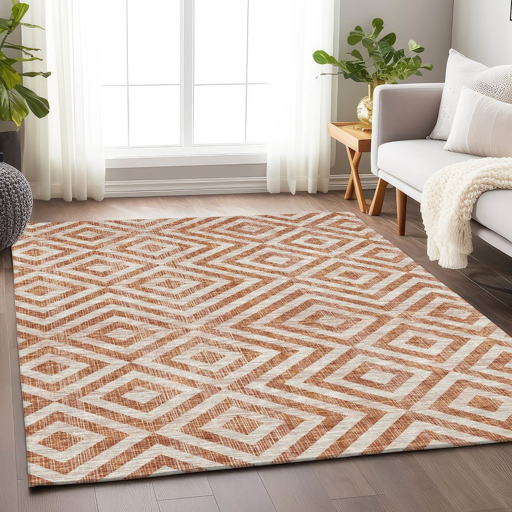 Premium Machine Washable Mayfield AMF733 Terracotta 5' x 7'6" Rug. Picture 5