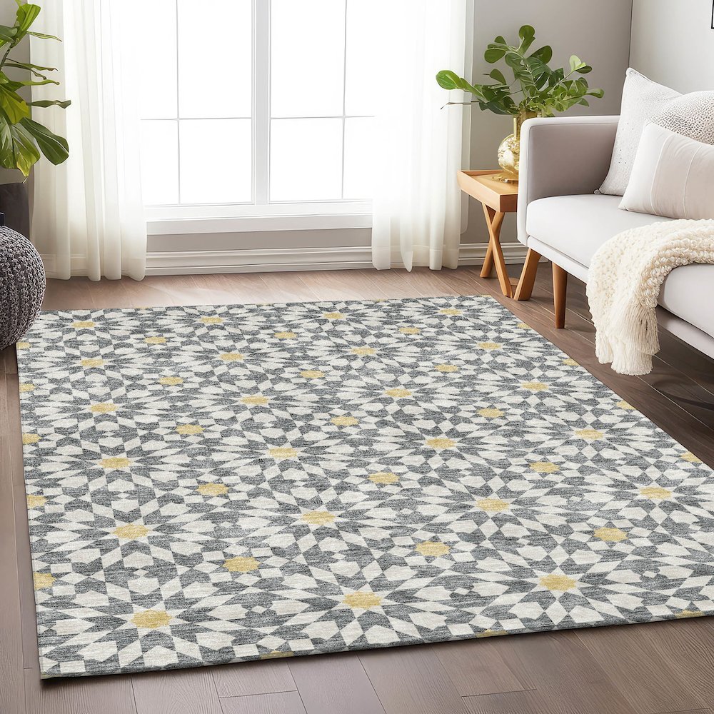 Premium Machine Washable Mayfield AMF734 Gray 5' x 7'6" Rug. Picture 5