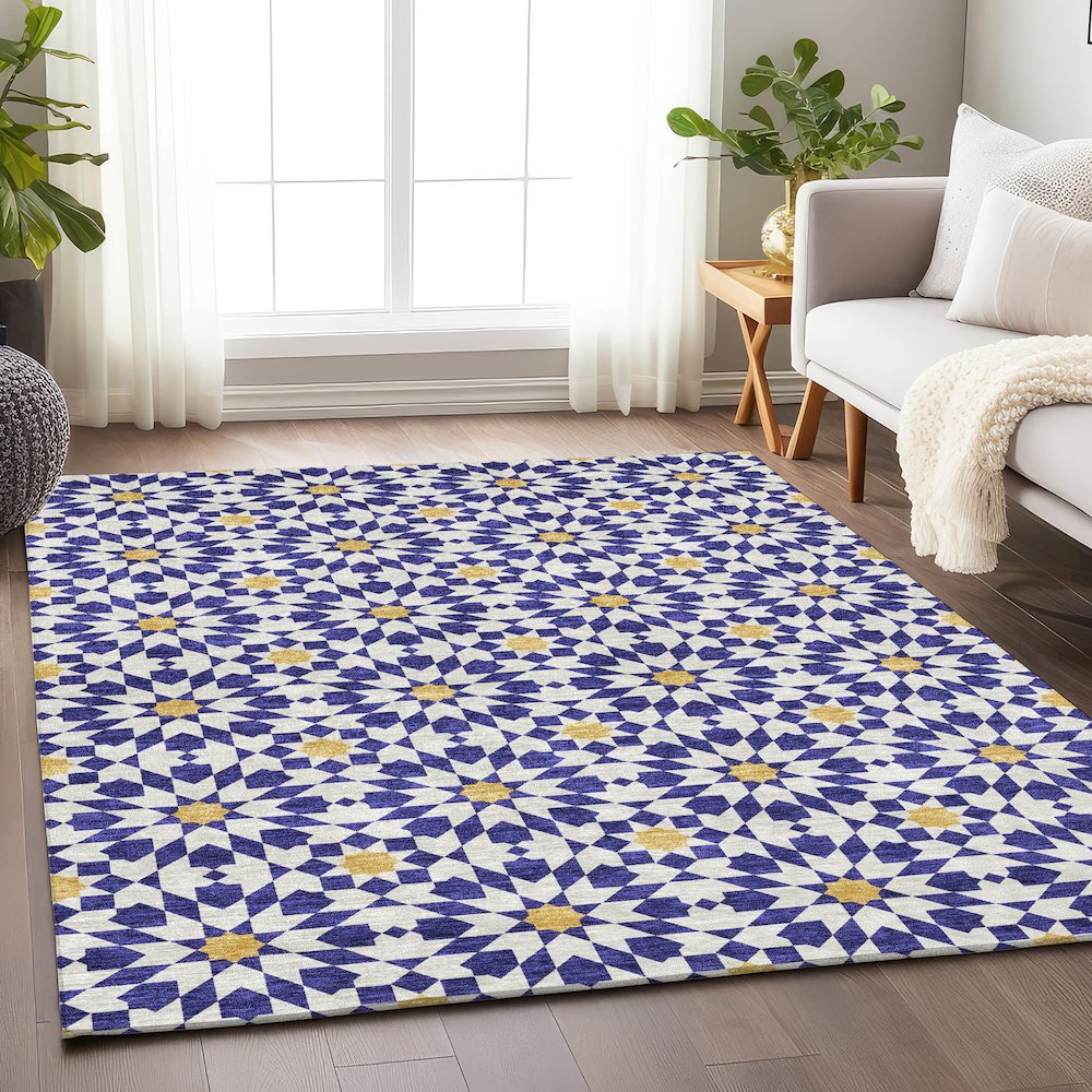 Premium Machine Washable Mayfield AMF734 Navy 5' x 7'6" Rug. Picture 5