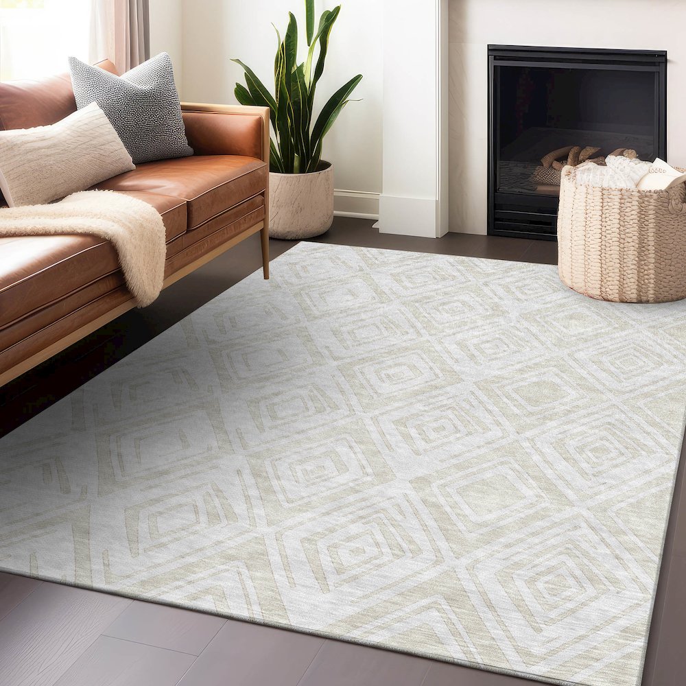 Premium Machine Washable Mayfield AMF737 Pearl 5' x 7'6" Rug. Picture 6