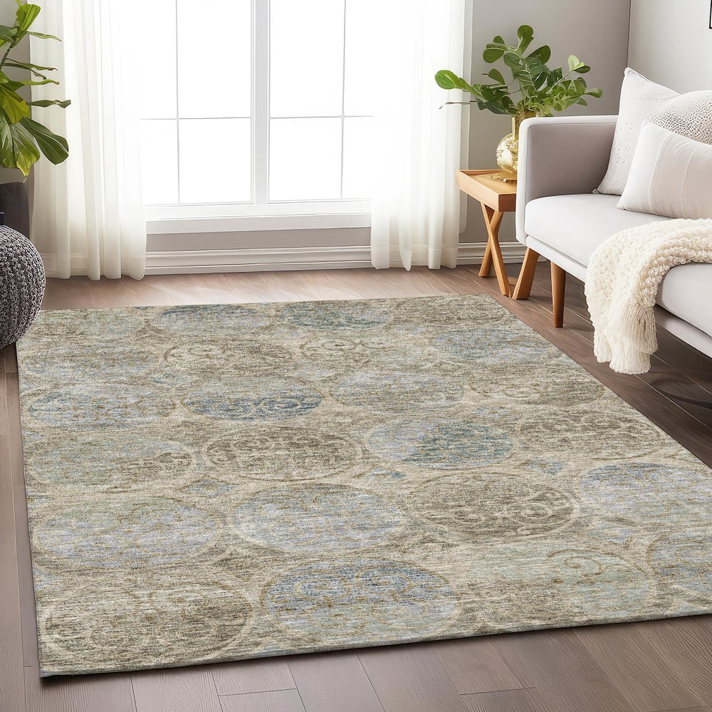 Premium Machine Washable Mayfield AMF738 Beige 5' x 7'6" Rug. Picture 5