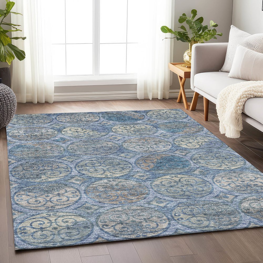 Premium Machine Washable Mayfield AMF738 Blue 5' x 7'6" Rug. Picture 5