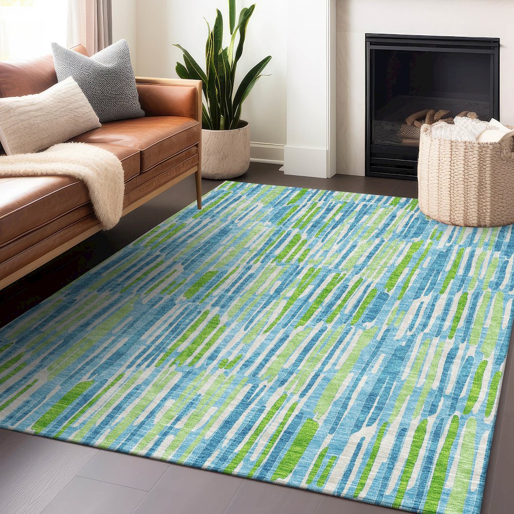 Premium Machine Washable Mayfield AMF739 Aqua 5' x 7'6" Rug. Picture 6