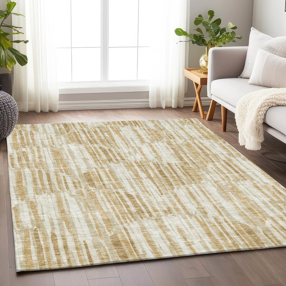 Premium Machine Washable Mayfield AMF739 Gold 5' x 7'6" Rug. Picture 5