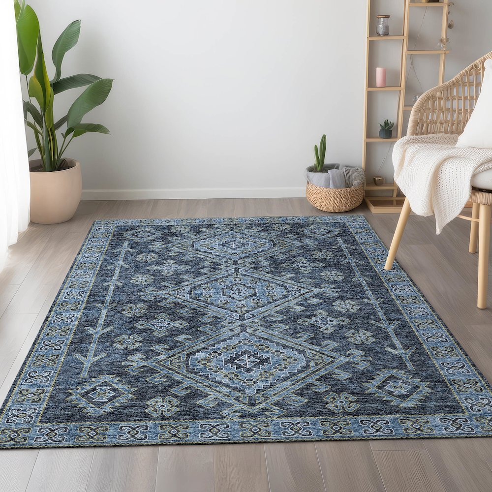 Premium Machine Washable Mayfield  Blue 5' x 7'6" Rug. Picture 5
