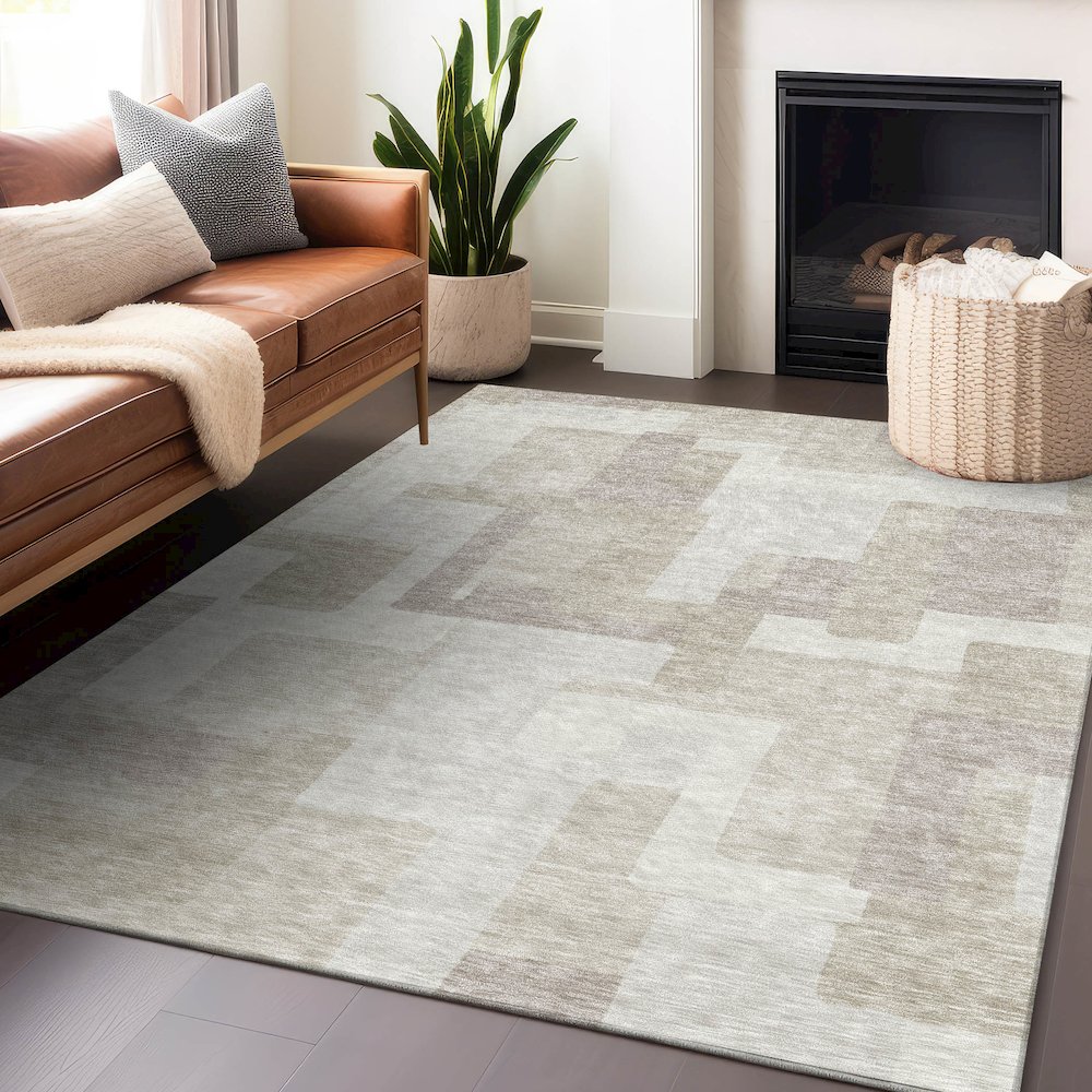 Premium Machine Washable Mayfield AMF740 Beige 5' x 7'6" Rug. Picture 6