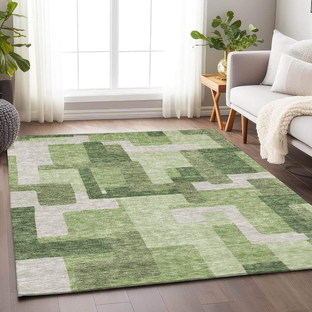 Premium Machine Washable Mayfield AMF740 Green 5' x 7'6" Rug. Picture 5