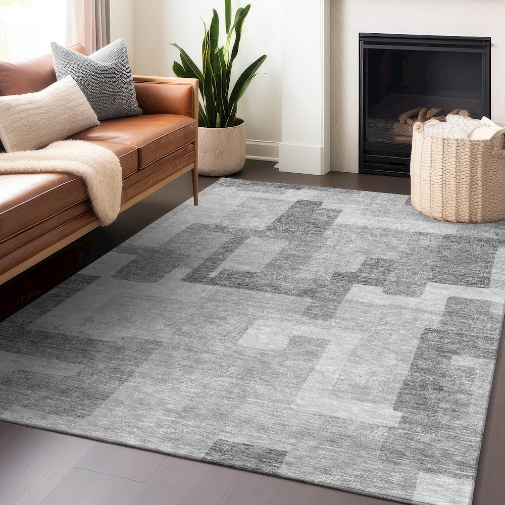 Premium Machine Washable Mayfield AMF740 Silver 5' x 7'6" Rug. Picture 6