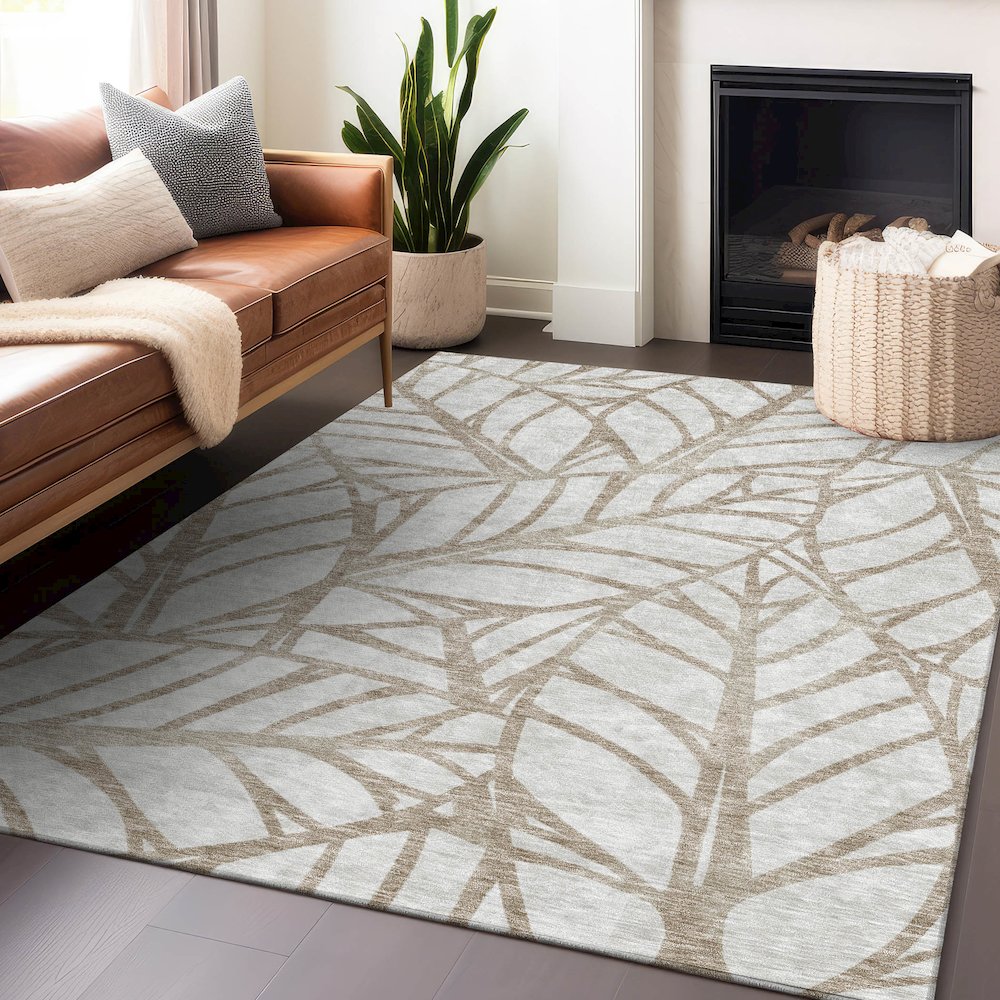 Premium Machine Washable Mayfield AMF741 Beige 5' x 7'6" Rug. Picture 6