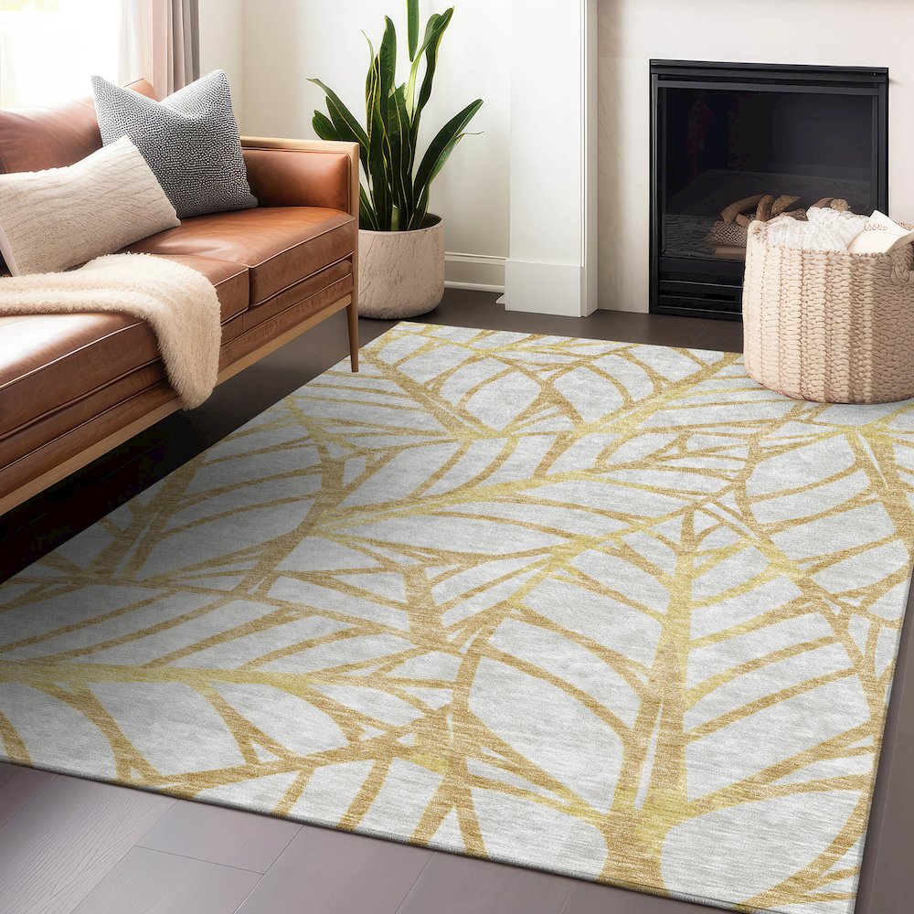 Premium Machine Washable Mayfield AMF741 Gold 5' x 7'6" Rug. Picture 6