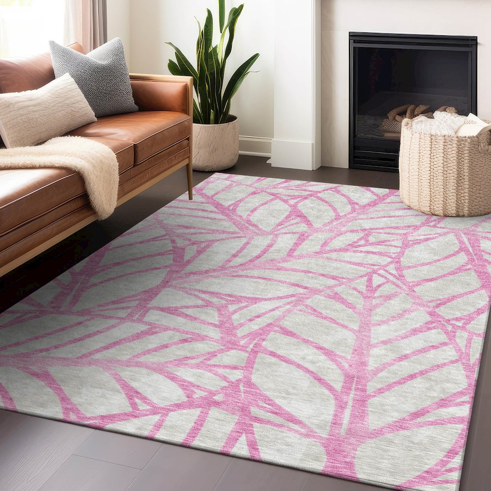 Premium Machine Washable Mayfield AMF741 Pink 5' x 7'6" Rug. Picture 6
