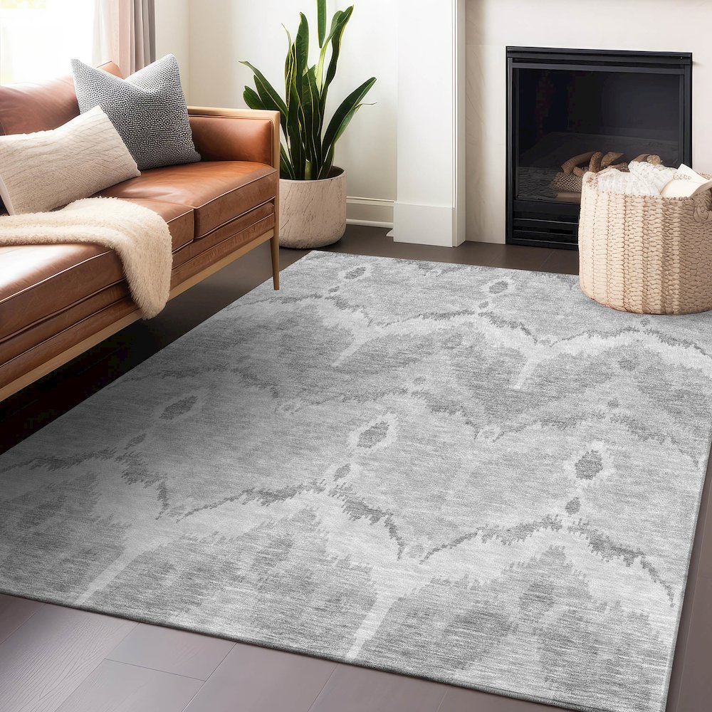 Premium Machine Washable Mayfield AMF743 Silver 5' x 7'6" Rug. Picture 6